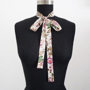 Floral Cotton Skinny Scarves 2 Prints Bow Scarf Pussy Bow Head Scarf Gifts for her image 6