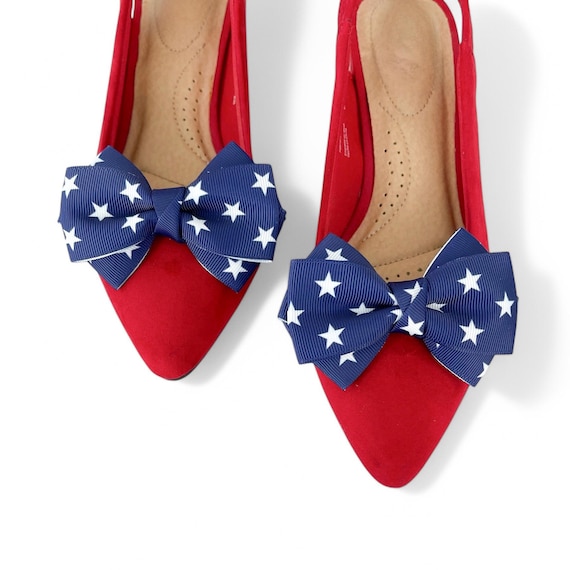 Americana Bow Shoe Clips | Gifts for her | Stocking Stuffers | American Flag | Fourth of July | America | Red White Blue | Patriot