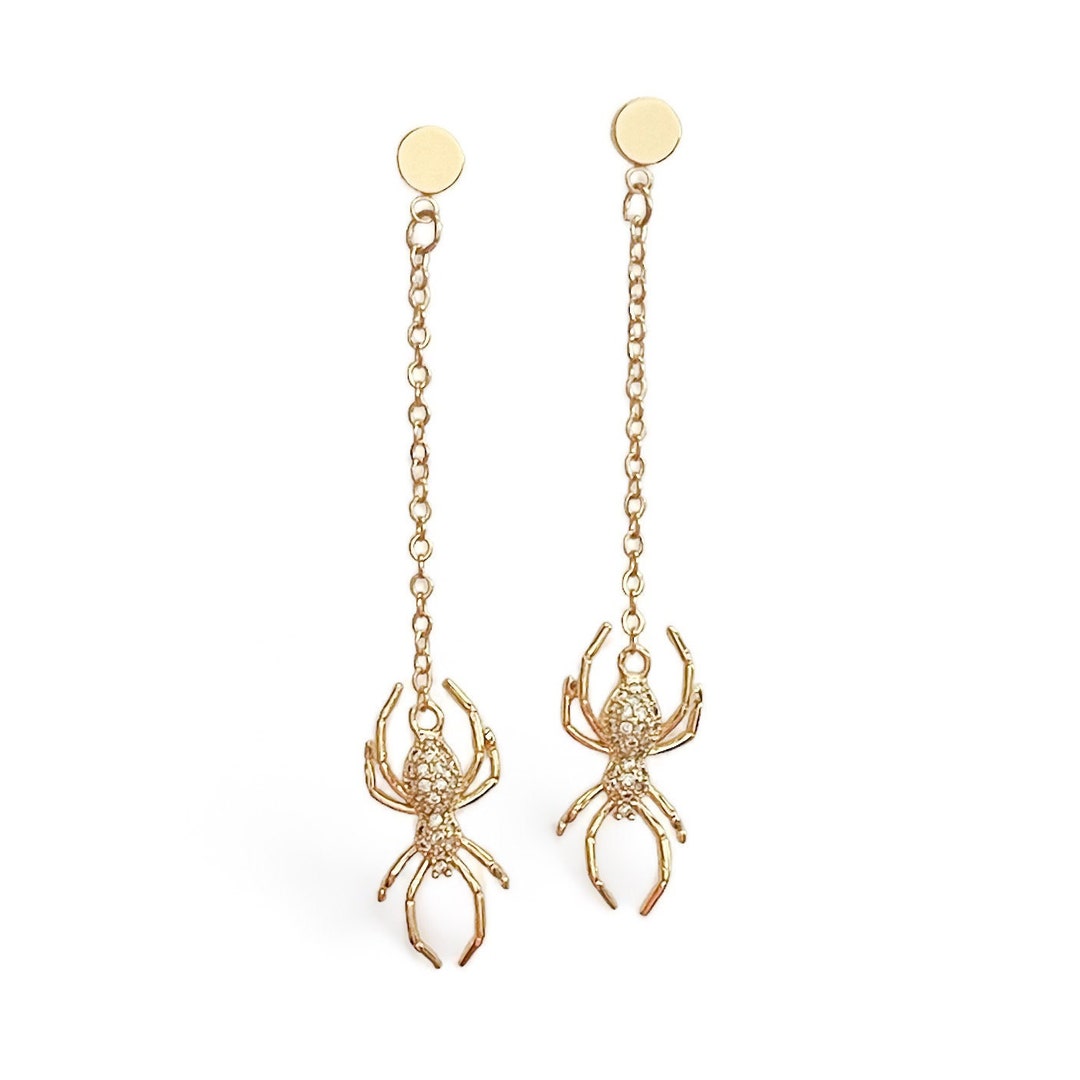 Dangle Spider Earrings With Pave CZ | Gold Plated | Sterling Silver ...