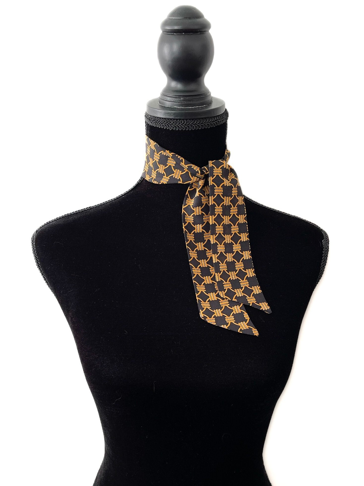 Gold Chain Silk Scarf Mini 2" Wide Neck Scarf Hair Tie Head Scarf Gift