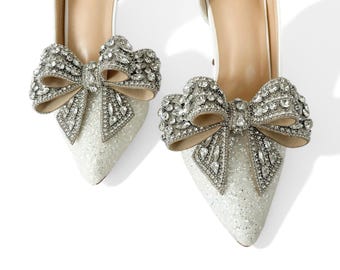 Silver Duchess Bow Shoe Clips | Bridal Shoes | Formal Shoes | Wedding Heels | Gifts for her | Ornament | Footwear Accessory