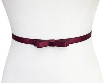 Cinturón elástico de satén con doble lazo delicado / 12 colores / Cinturón formal / Cinturón de novia / Boda / Dama de honor / Elegante