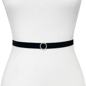 Velvet Elastic Belt with Round Rhinestone Buckle 5 Colors Skinny Belt Evening Belt Formal Belt Simply Belt Bridal Belt image 1