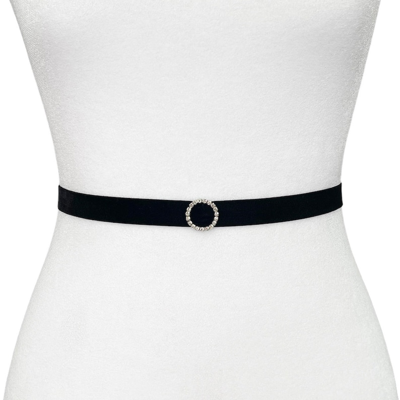 Velvet Elastic Belt with Round Rhinestone Buckle 5 Colors Skinny Belt Evening Belt Formal Belt Simply Belt Bridal Belt image 1