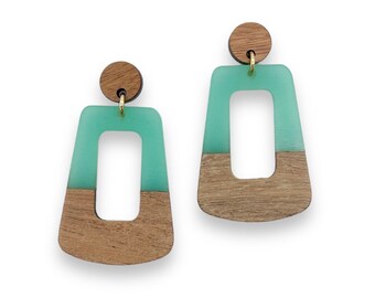 Color-block Wooden Trapezoid Earrings | Tropical Earrings | Beachy Earrings | Boho Earrings | Gift for her | Wood Earrings