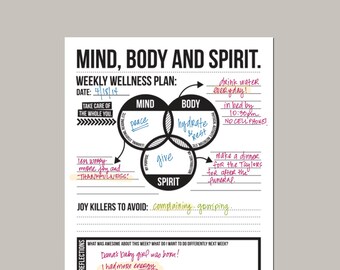 mind body spirit: weekly wellness plan - downloadable goal planning worksheet