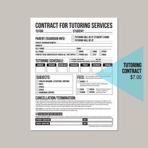 Tutoring Agreement Worksheet: Printable PDF Form