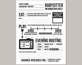 emergency contact form for nanny babysitter or daycare etsy