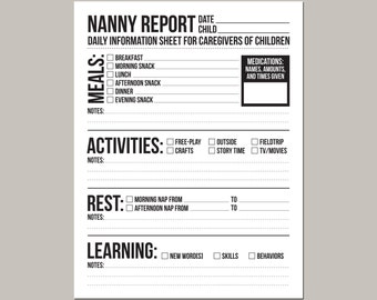 emergency contact form for nanny babysitter or daycare etsy