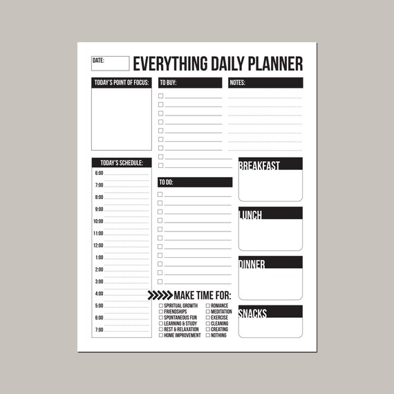 the everything daily planner printable schedule and to do etsy make daily planner