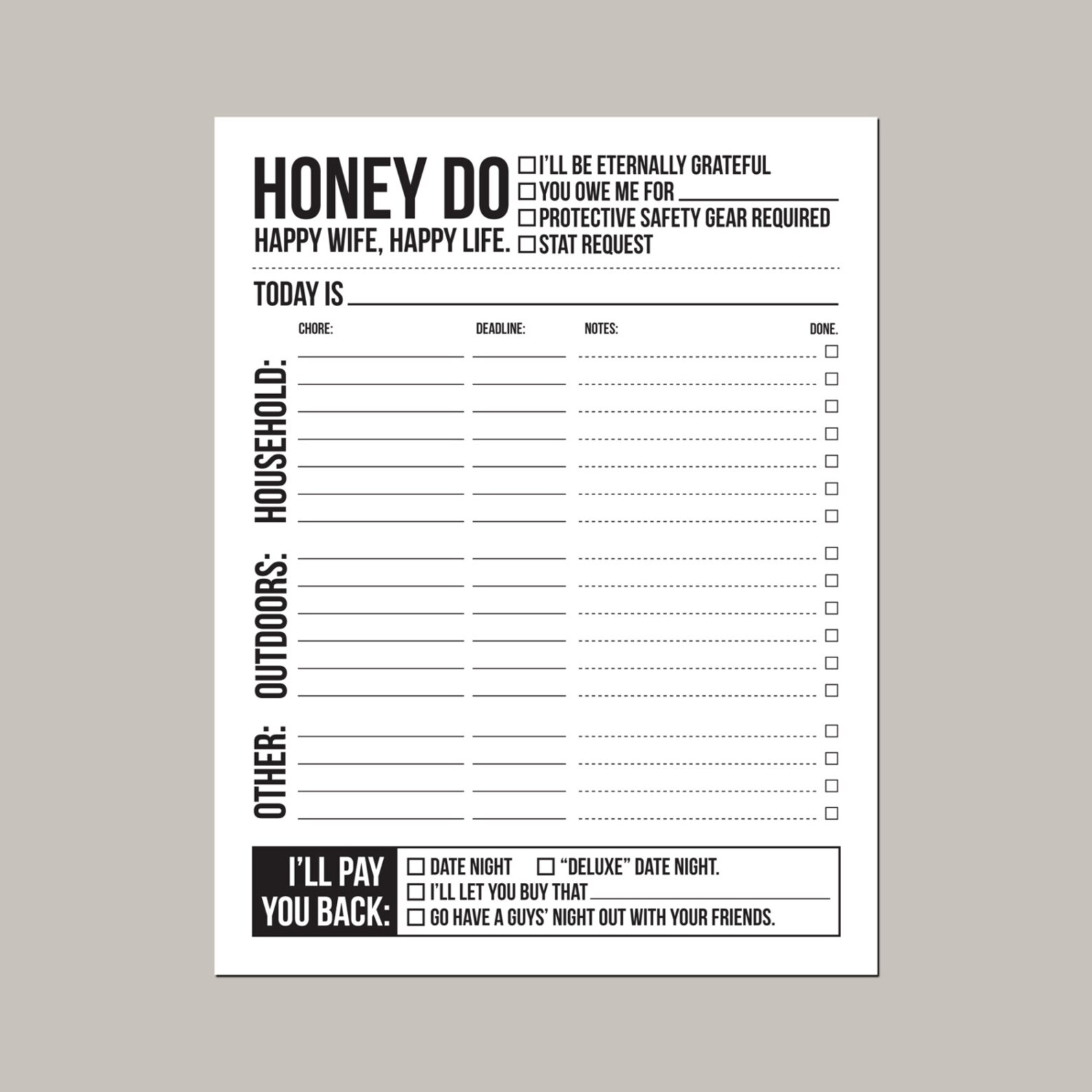 Instant download printable sheet: honey do list | Etsy