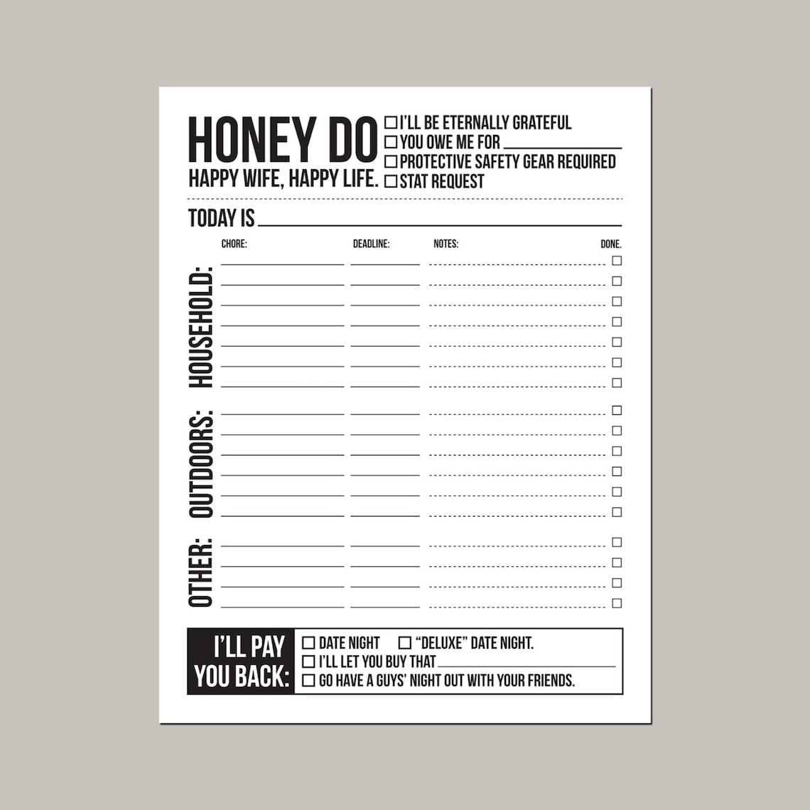 Instant Download Printable Sheet: Honey Do List - Etsy