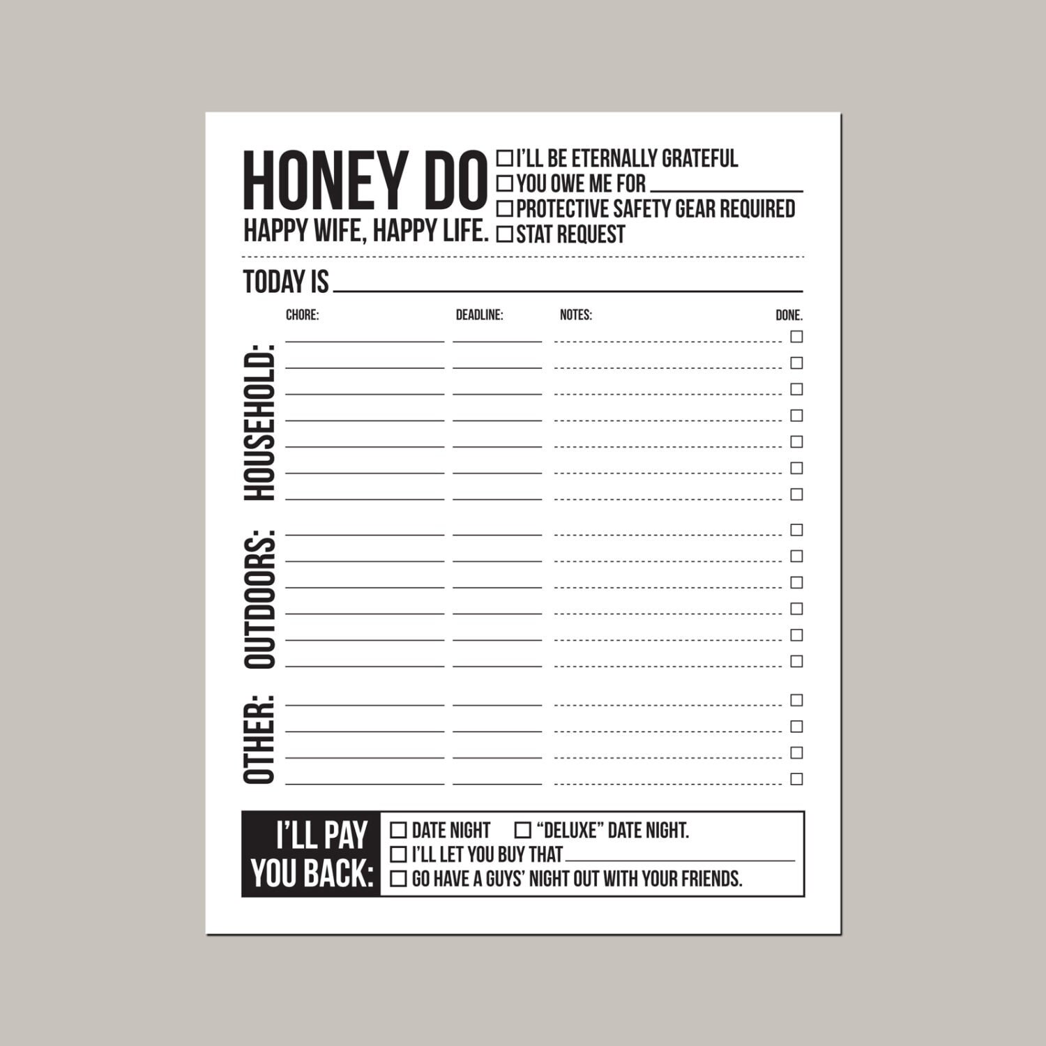 Instant Download Printable Sheet Honey Do List Etsy