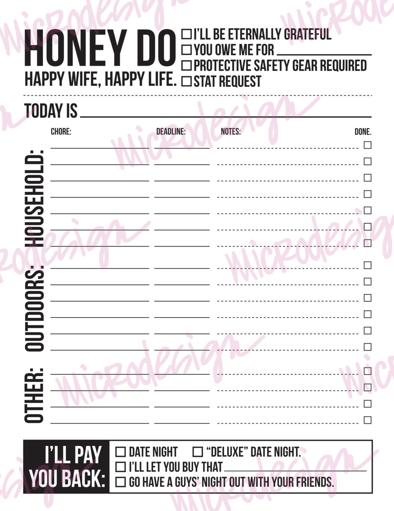Instant Download Printable Sheet: Honey Do List - Etsy