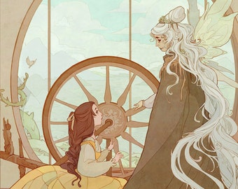 Spindle Wheel - sleeping beauty - A fairy tale fantasy art print