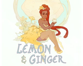 Lemon & Ginger - Elegant Tea Lady Collection - poster - art nouveau illustration