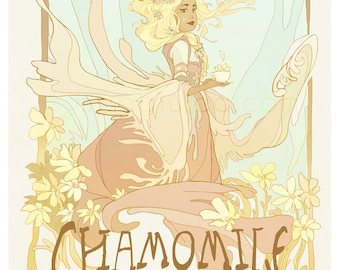 Chamomile - tea lover's poster - art nouveau illustration