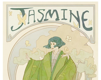 Jasmine - tea lover's poster - art nouveau illustration
