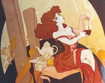 Cinnamon Spice - Elegant Tea Lady illustrated sticker label - art nouveau