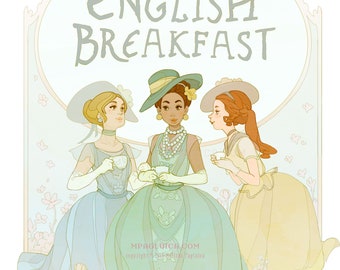 English Breakfast Tea - Elegant Tea Lady Collection - poster - art nouveau illustration