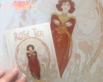 Rose Tea - Vinyl Sticker - Tea Label - art nouveau design