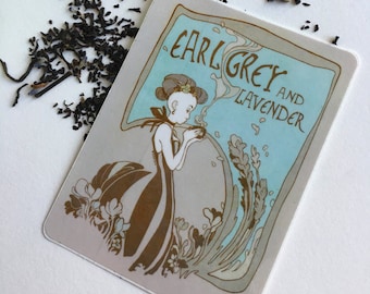 STICKER - Earl Grey & Lavender Vinyl Tea - Tea Label - Elegant Art Nouveau design
