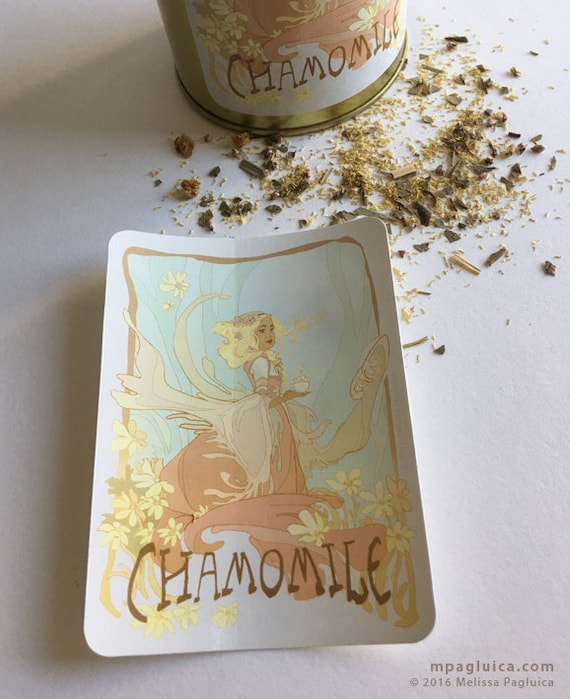 STICKER - Chamomile tea sticker - tea label - art nouveau