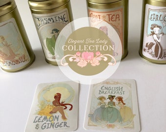 Elegant Tea Lady Collection - The set -- vinyl stickers tea labels