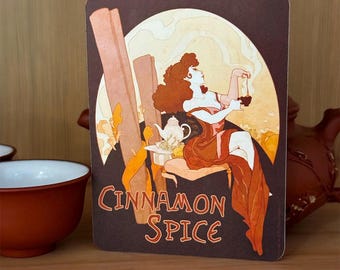 STICKER - Cinnamon Spice - Elegant Tea Lady illustrated sticker label - art nouveau