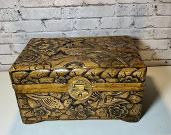 Vintage Asian Carved Wood Box, Granny Decor, Cottage Core, Farmhouse, Vintage Home Decor