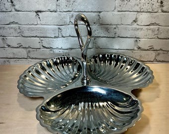 Vintage Silver Plated Round Bowl, Scalloped Edges, Entry way Bowl, Purse Bowl, Centerpiece Bowl, Granny Cottage core