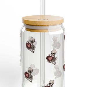 Skeleton Glass Cup, Spooky Iced Coffee Tumbler, Goth Valentine Gift, Summerween Mug, boho Dark Cottagecore, Halloween mug, halloween office