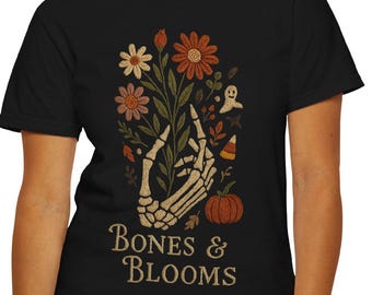 Floral Skeleton Graphic T-shirt, Vintage Halloween Aesthetic Tee, Boho Halloween, Dark Cottagecore, Halloween tee, Summerween T-shirt tee