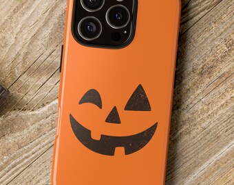 Funda minimalista para iPhone con diseño de calabaza de Halloween, funda para teléfono con cara de calabaza, funda para teléfono de otoño, funda para teléfono espeluznante, funda para teléfono con diseño de calabaza