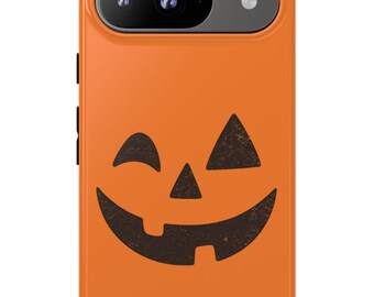 Funda minimalista de calabaza de Halloween para Google Pixel, funda para teléfono con cara de calabaza de Halloween, funda para teléfono de otoño, funda para teléfono espeluznante, funda para teléfono de calabaza