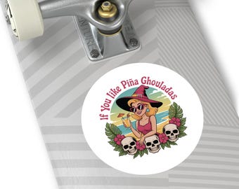 Pegatina grande de vinilo de verano, pegatina de bruja Piña Ghoulada, estética playera de Halloween, calcomanía impermeable con ambiente tropical espeluznante.