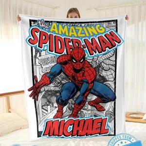 Custom Name Spider-Man Blanket, Personalized Amazing Spider-Man Comic Cover Throw, Vintage Marvel Retro Fleece, Kids Gift, Marvel Fan Decor image 1