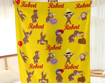 Manta personalizada de Jorge el curioso, manta de Jorge el curioso, manta con nombre personalizado, George el curioso, manta para amantes del dinero, regalos de cumpleaños.