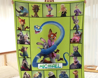 Manta personalizada de Disney Zootopia 2, nombre personalizado de bebé Judy Hopps Nick Wilde, regalo de cumpleaños para niño/niña, manta WDW Disney Zootopia 2.