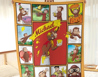Personalized Curious George Blanket, Curious George Blanket, Custom Name Blanket, Moneky George, Money Lover Blanket, Birthday Gifts.