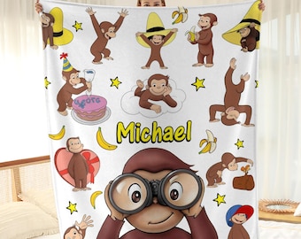 Personalized Curious George Blanket, Curious George Blanket, Custom Name Blanket, Moneky George, Money Lover Blanket, Birthday Gifts.