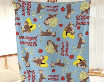 Personalized Curious George Blanket, Curious George Blanket, Custom Name Blanket, Moneky George, Money Lover Blanket, Birthday Gifts.
