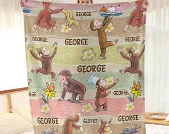 Personalized Curious George Blanket, Curious George Blanket, Custom Name Blanket, Moneky George, Money Lover Blanket, Birthday Gifts.