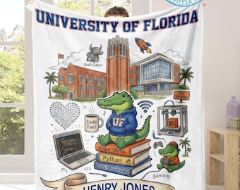Personalized University Campus Blanket, Custom College Fleece Throw, Graduation 2026 Gift, Graduation Gift for Students