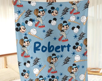 Manta personalizada con nombre de Mickey Mouse de Disney, manta personalizada con nombre de Mickey Mouse, manta de Mickey Minnie, regalo de estilo de dibujos animados para niños y niñas.