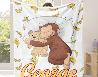 Personalized Curious George Blanket, Curious George Blanket, Custom Name Blanket, Moneky George, Money Lover Blanket, Birthday Gifts.