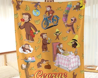 Personalized Curious George Blanket, Curious George Blanket, Custom Name Blanket, Moneky George, Money Lover Blanket, Birthday Gifts.
