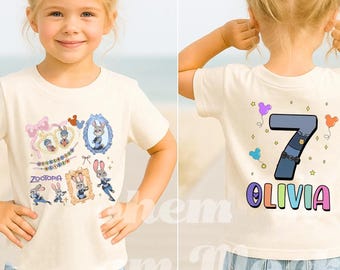 Personalized Name Age Zootopia 2 Birthday Shirt, Disney Judy Hopps Nick Wilde Gary De'Snake Birthday Present Gift, Disneyland Family Tee.