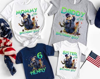 Camisetas de cumpleaños de Zootopia: Conjunto familiar de cumpleaños para niño, nombre y edad personalizados, camiseta para mamá, papá, hermana y hermano.