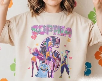 Custom Huntrix Birthday Girl Shirt, Personalized Kpop Demon Hunter Birthday Tee, Gift for Huntrix fan, Birthday Gift for Kid, Christmas Gift